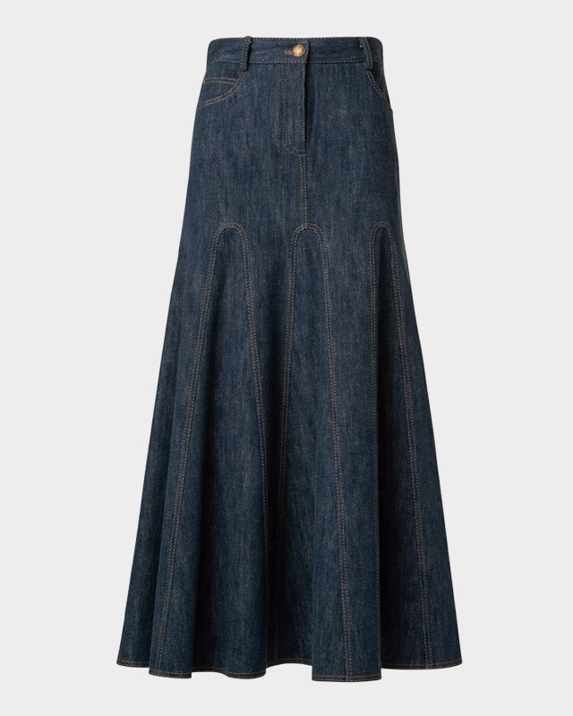 Cotton Wool Denim Midi Skirt